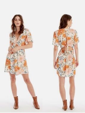 Saltwater LUXE Cream Summer Floral Print Dress with Pockets